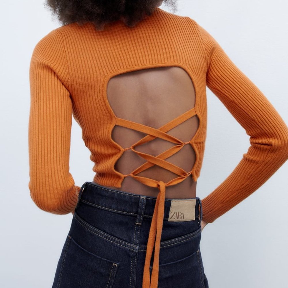 NWT Zara Lace-up Open Back Knit Top. - Picture 3 of 10